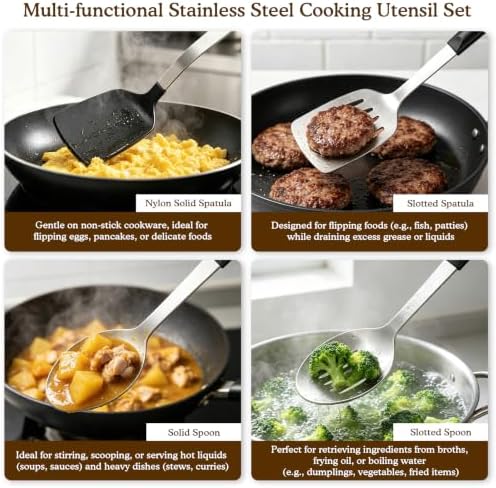 4 Pcs Cooking Utensils Set, Stainless Steel Kitchen Utensils, Heat