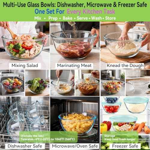 YUANYE 5 Pack Glass Mixing Bowls with Lids Set