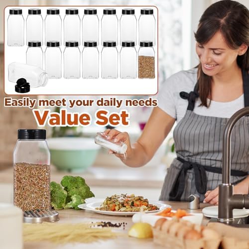 16 Pack 16 oz Plastic Spice Jars with Cap Square Plastic Bottle
