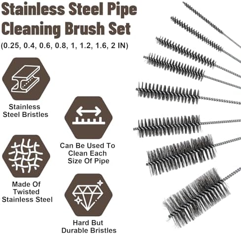 8 Pcs 11.8 Inch Pipe Cleaning Brush Set with Stainless Steel Bristles