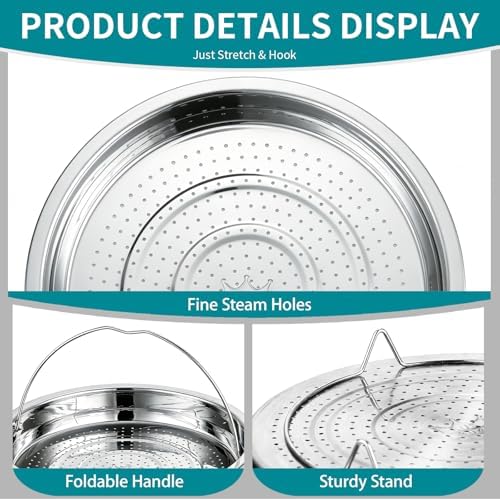 Broccoli Steamer Basket, Stainless Steel Vegetable Steamer Basket, for Steaming Food, with Foldable Handle and Stable Stand, Fine Steam Holes, Non-Rust, Ideal for Veggie and Most Pots