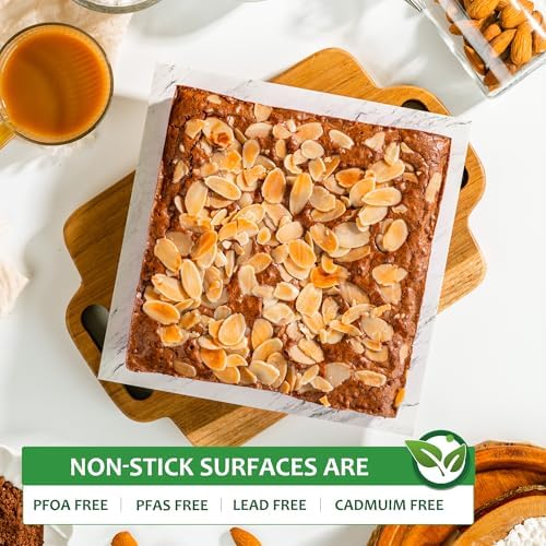 HONGBAKE 8x8 Cake Baking Pan Set, Nonstick Square Brownie Pans with