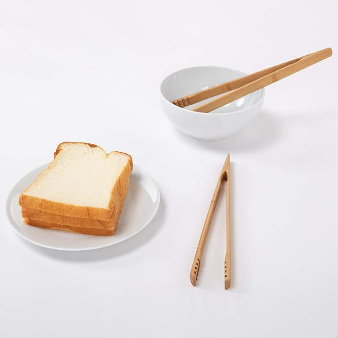 DUJEN 2 Pieces Bamboo Toast Tongs, 10.2 Inches Long Wood Toaster Tongs - Image 5