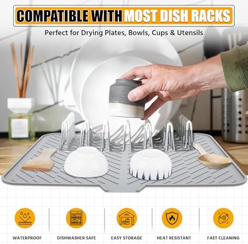 Luxet Silicone Dish Drying Mat with Built-in Drain Lip - Hygienic
