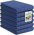Kitinjoy Premium Cotton Check Kitchen Towels 6 Pack, 16" x 28", Navy