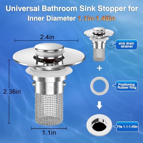 Bathroom Sink Drain Strainer,(2PCS) Pop-up Sink Drain Strainer with