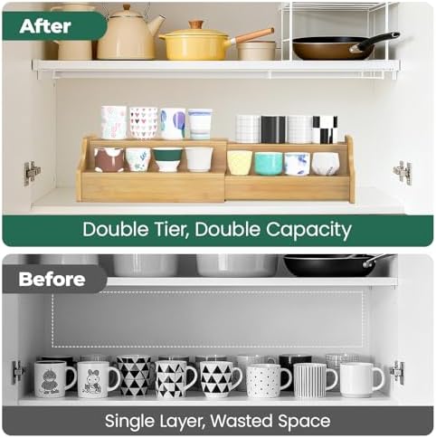 EsLuker.ly Coffee Mug Cup Holder Rack for Cabinets Countertop, Bamboo