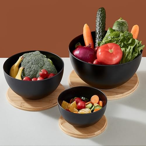JOYMAY Salad Bowl with Lid, Mixing Bowl Salad Bowl Set, Natural Bamboo