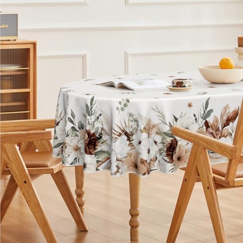 Horaldaily Tablecloth 60×84 Inch Oval, Peony Poppy Flower Brown
