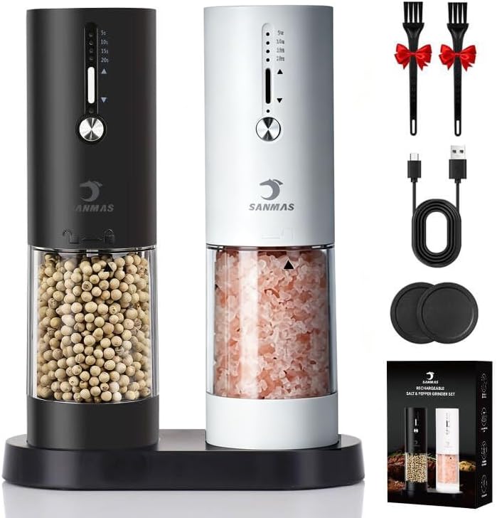 SANMAS Rechargeable Electric Salt and Pepper Grinder Set