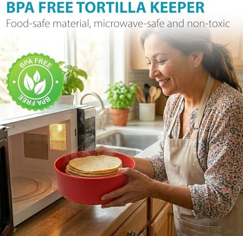 Tortilla Warmer (9" x 3.1"-Inch) Insulated Container with Lid, Fits up