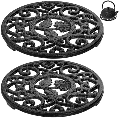 Coloch 2 Pack Cast Iron Trivet with Pegs, 4.6 Inch Round Metal Trivet