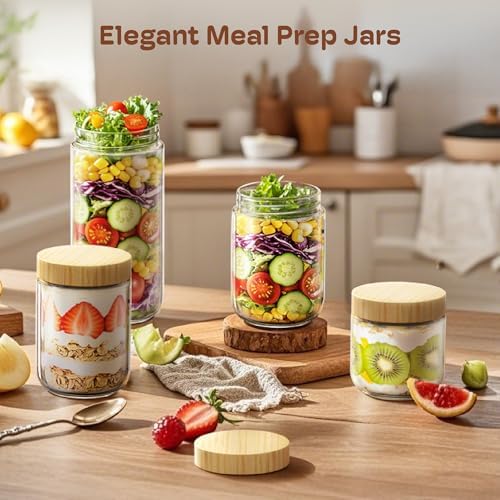 4-Pack 10 oz Glass Overnight Oats Containers with Bamboo Lids