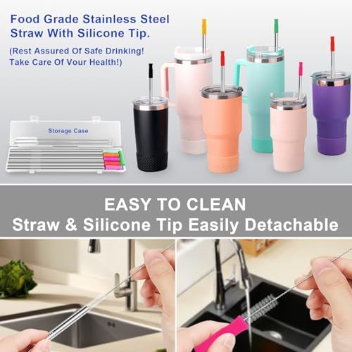 Newly Upgraded 8.5In Reusable Stainless Steel Straws Set 12 PCS with