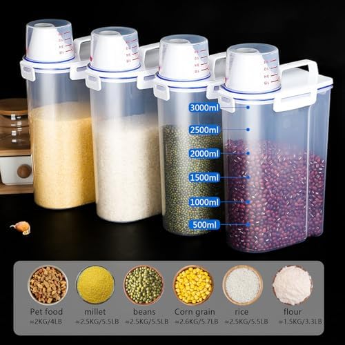 2 Pcs 5.5 LB Rice Storage Container, Airtight Cereal Flour Dispenser