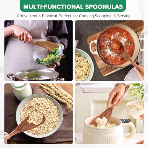 Teak Wood Cooking Spoonulas, 11.4", 2 Pcs