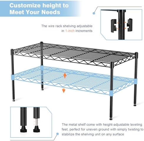 1-Tier Wire Shelf Rack,30" Wx14 Dx17 H,Single Metal Shelves Rack
