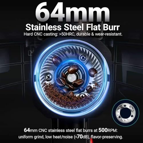 64mm Flat Burr Coffee Grinder, 35 Grind Settings