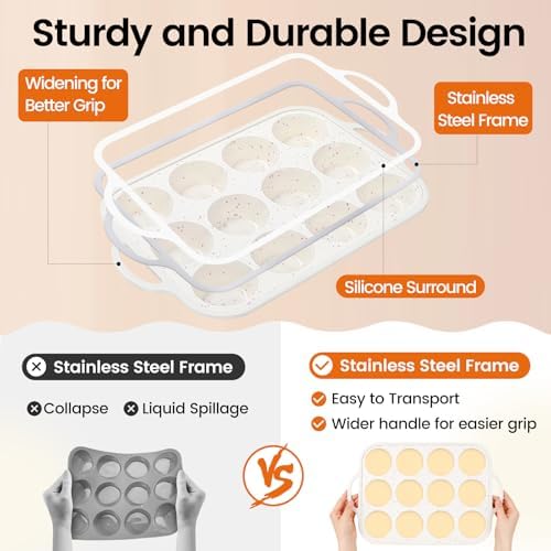 Silicone Muffin Pan for Baking with Metal Reinforced Frame, Nonstick