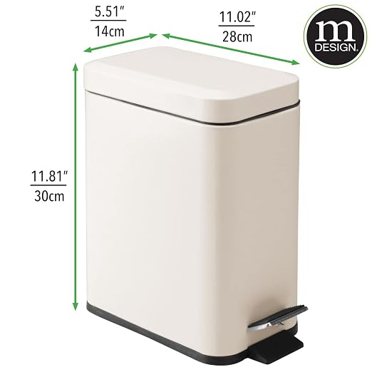 mDesign Small Modern 1.3 Gallon Rectangle Metal Lidded Step Trash Can, Compact - Image 4