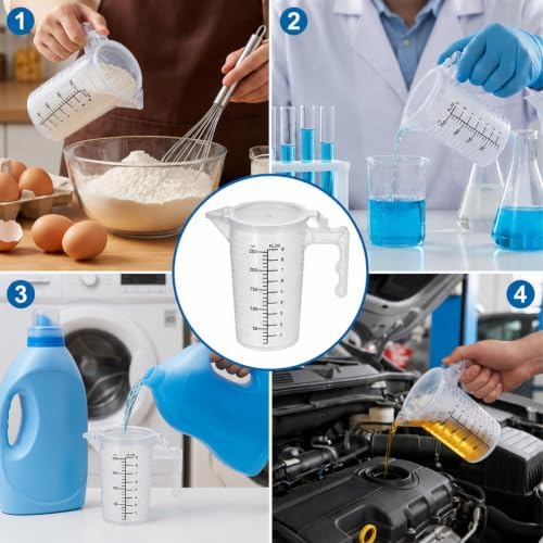 250ml Plastic Graduated Beaker, 2 Pack 9oz Plastic Measuring Cup with