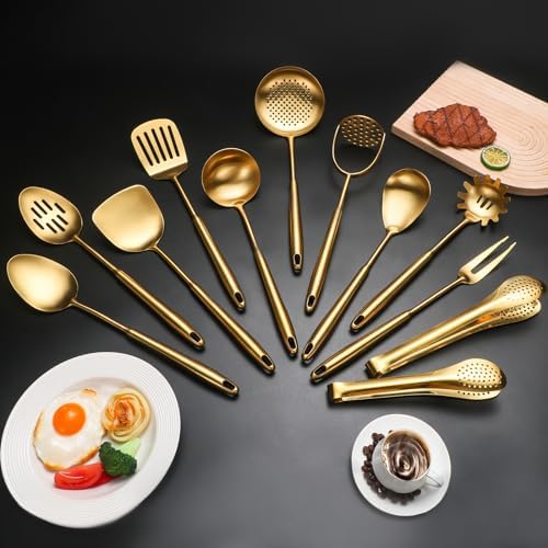 304 Stainlss Steel Matte Kitchen Utensils Set, 12 Pcs Long Metal