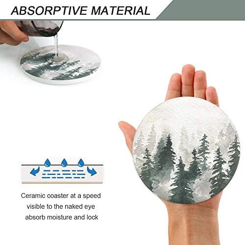 Lahome Forest Pattern Coasters - Round Drinks Absorbent Stone Coaster