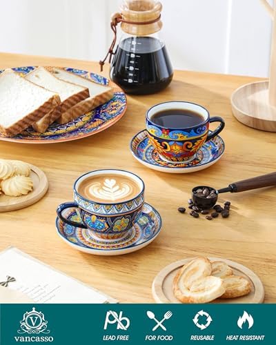 vancasso 8oz Bohemian Porcelain Cappuccino Cups, 6-Piece Set