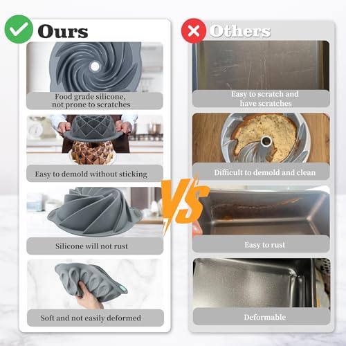 Tongjude 4 Pieces Silicone Fluted Cake Pans, 9/10/12 Cups Tube Baking
