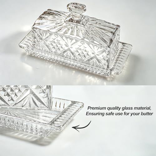 Clear Glass Butter Dish with Lid, 8" Glass Butter Stick Holder Tray