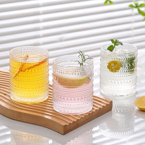ZMOWIPDL 12oz & 15oz Hobnail Drinking Glasses,Clear Glass Cups Set of