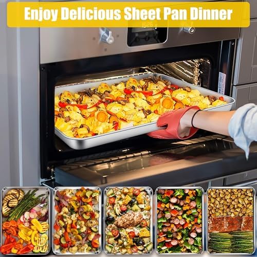 Homikit 3 Pack 18x13 Inch Stainless Steel Baking Half Sheet Set, Heavy