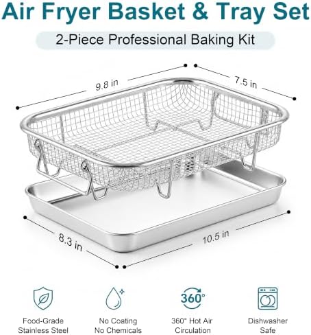 E-far Small Air Fryer Basket for Oven, 10.5'' x 8'' Air Fryer Basket &