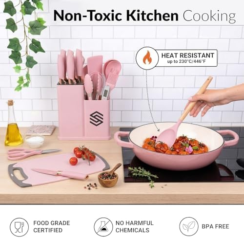 19 PCS Pink Silicone Cooking Utensils Set