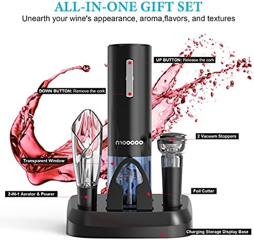 Moocoo Electric Wine Opener with Charging Base, Cordless Electric Wine