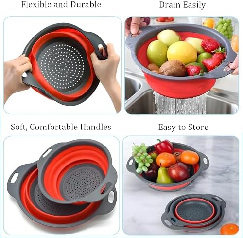 UVB Collapsible Colander Set, Space-Saving Foldable Kitchen Strainer