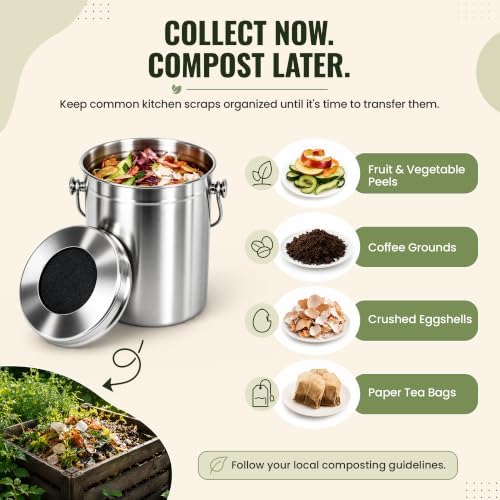 Epica Kitchen Compost Bin for Kitchen Countertops, 1.3 Galllon