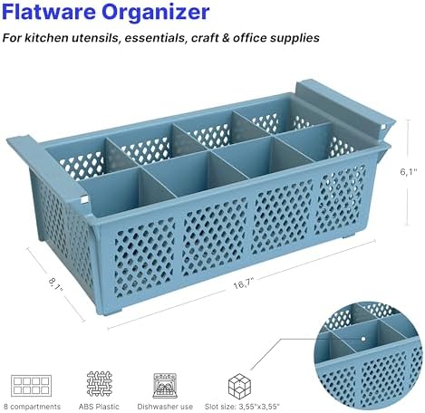 Flatware Rack – 8-slot Plastic Cutlery Basket – Large 16" Organizer