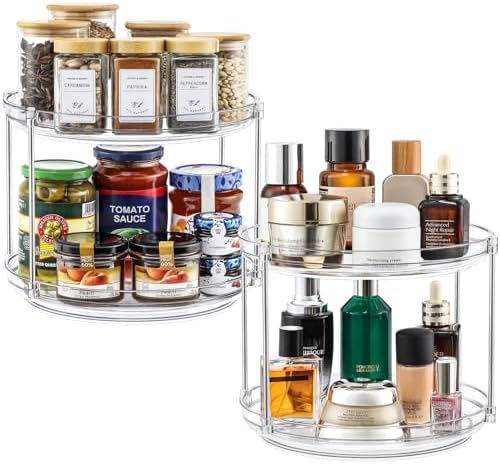 2 Set 2 Tier Stable Clear Acrylic Lazy Susan Turntable Organizers, 9.25''