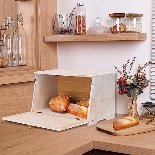HOMEKOKO Vintage Wood Bread Box for Kitchen Counter, Food Storage Bin,White