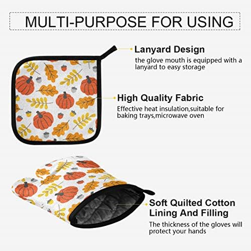 QMXO Halloween Leavs Pumpkins Oven Mitts Quilted Cotton Lining