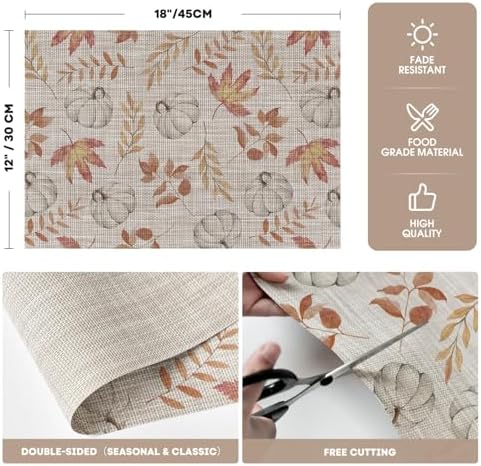 Artoid Mode Maple Leaves Fall Vinyl Placemats Set of 4, Wipeable