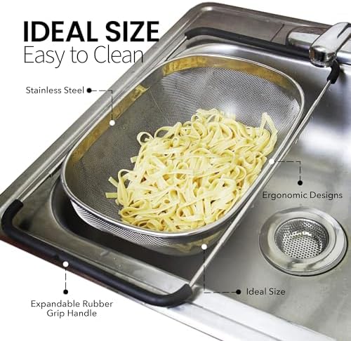 Alpine Cuisine Stainless Steel Over the Sink Colander Strainer 14x9.5