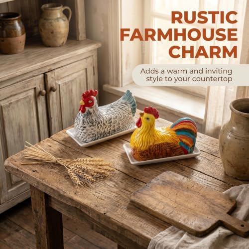 Ceramic Chicken Butter Dish with Lid for Kitchen Counter hen butter