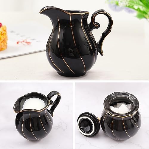 DUJUST Black Cream & Sugar Set, Luxury British Design in Golden Trims