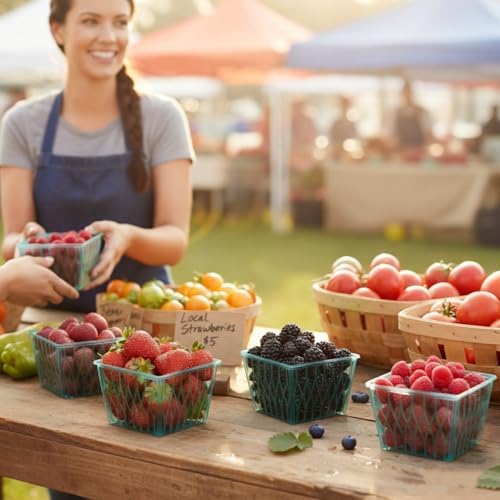 ZAVOOS 100 Pack Pint Size Plastic Berry Baskets with Open Weave