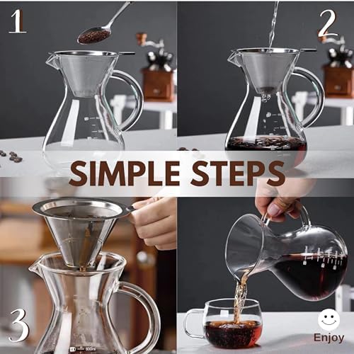 Pour Over Coffee Maker - 20 Oz (600ml) Borosilicate Glass Carafe