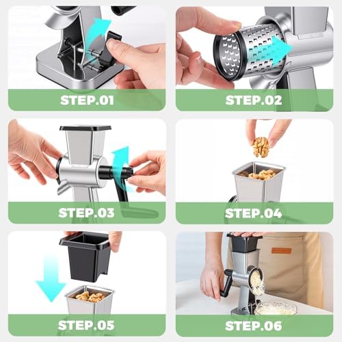 LHS Stainless Steel Rotary Cheese Grater, 3 Blades