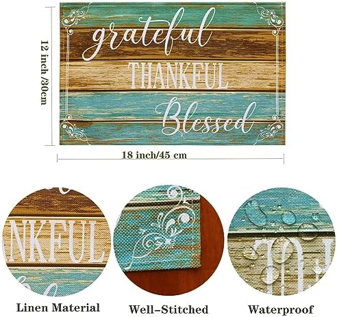 Farmhouse Teal Placemats Set of 4 Thankful Blessed Table Mats