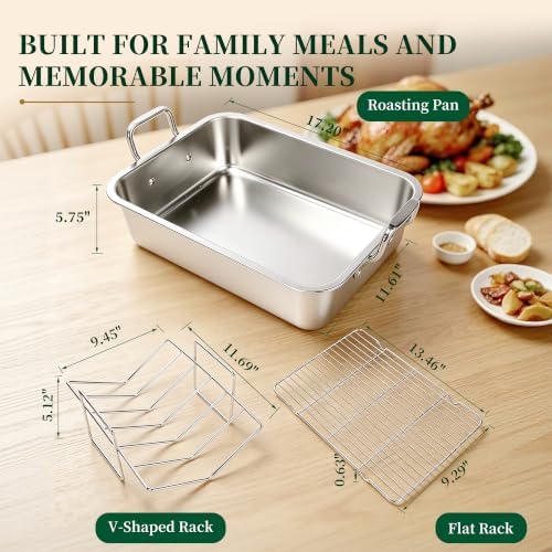 QuliMetal Stainless Steel Turkey Roasting Pan with Rack